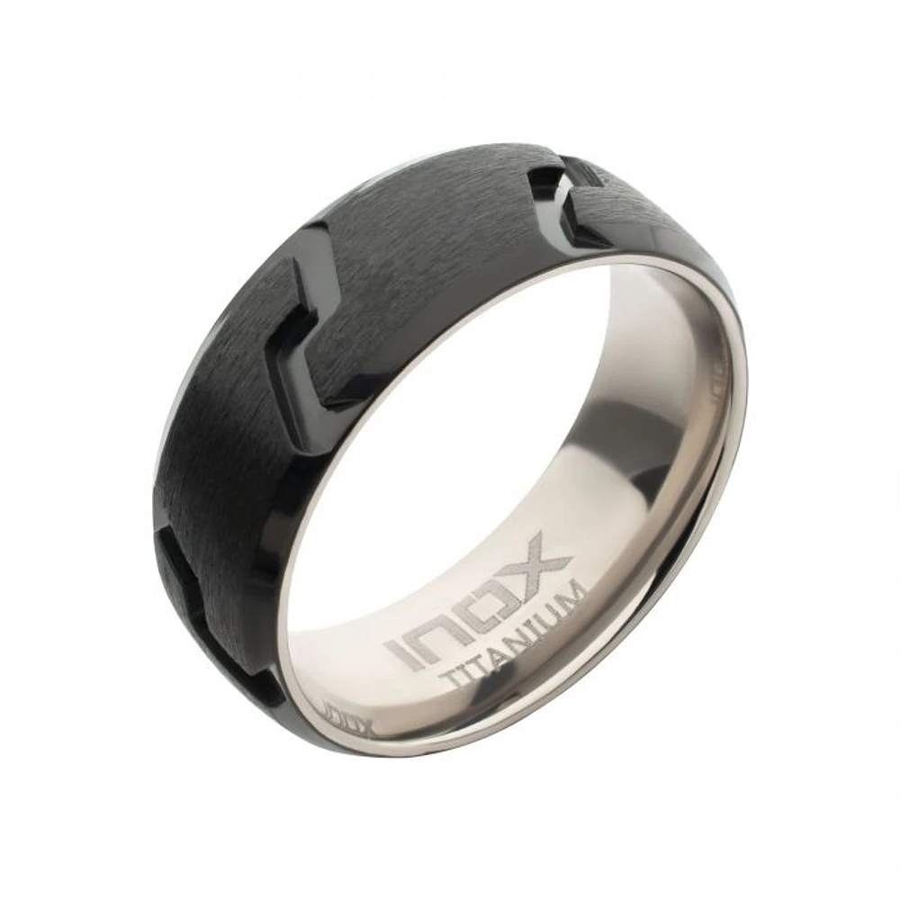 Titanium Ring Tread Groove Ip Black Sz10