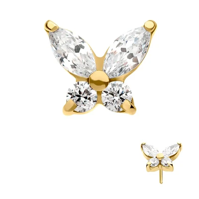 24KT Butterfly Round And Marquise CZ Threadless Top