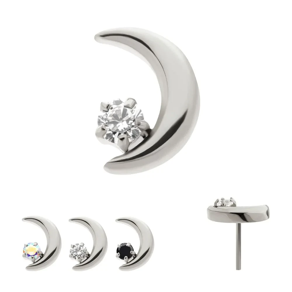 Crescent Moon With Prong CZ Threadless Top