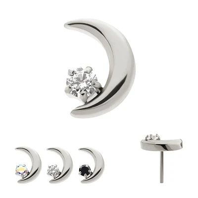 Crescent Moon With Prong CZ Threadless Top