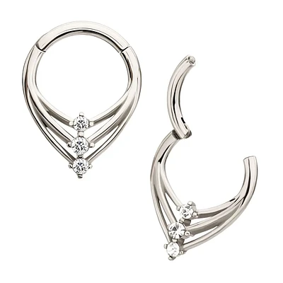 Triple Teardrop With Prong CZs Hinged Hoop