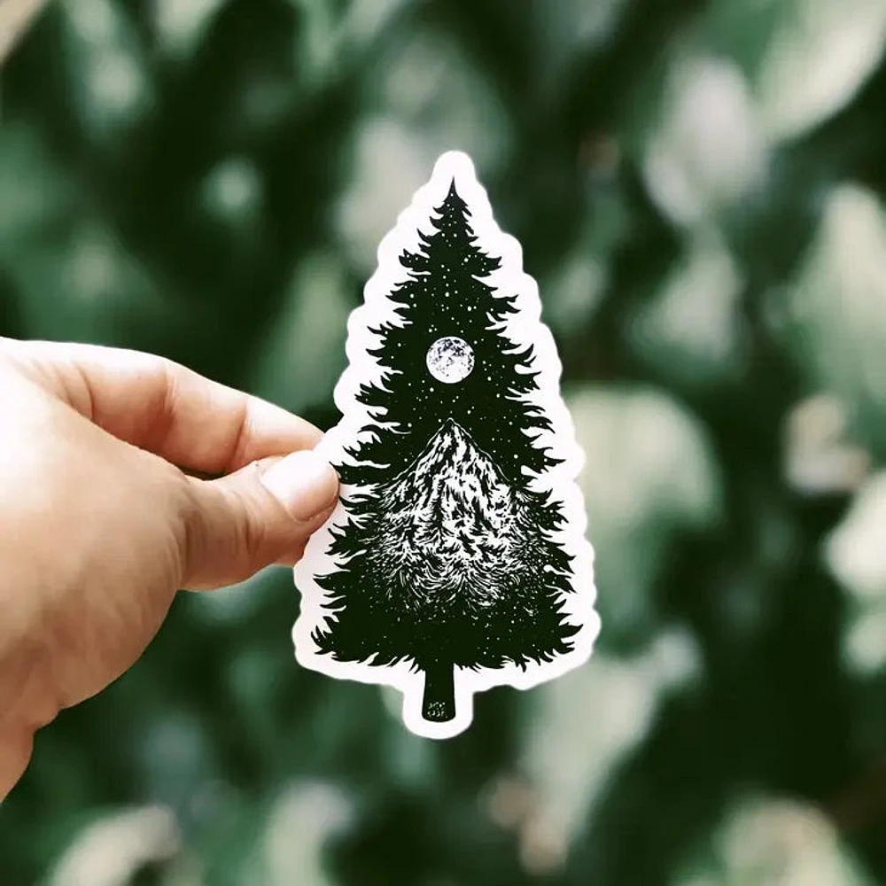 Silueta de árbol montañoso Pegatina