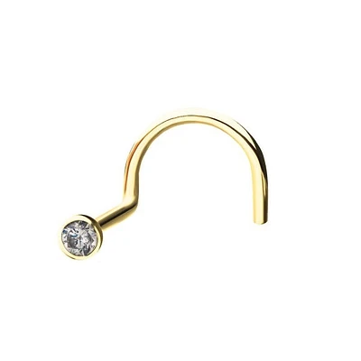 Tornillo para nariz de oro de 14 quilates de 2 mm con bisel y gema de circonita transparente