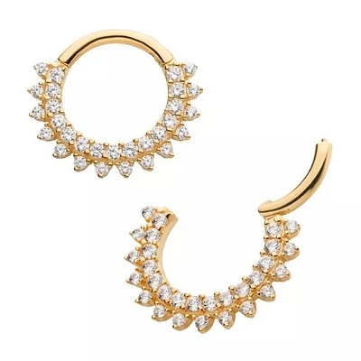16g 10mm 14Kt Yellow Gold with Double Row Prong Set Clear CZ