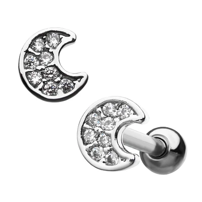 Crescent Moon With Clear CZ Gem Cartilage Earrings