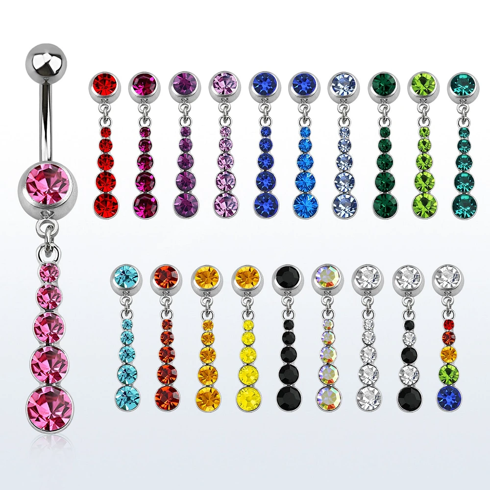 5 Bezel Gem Cascade Dangle Navel