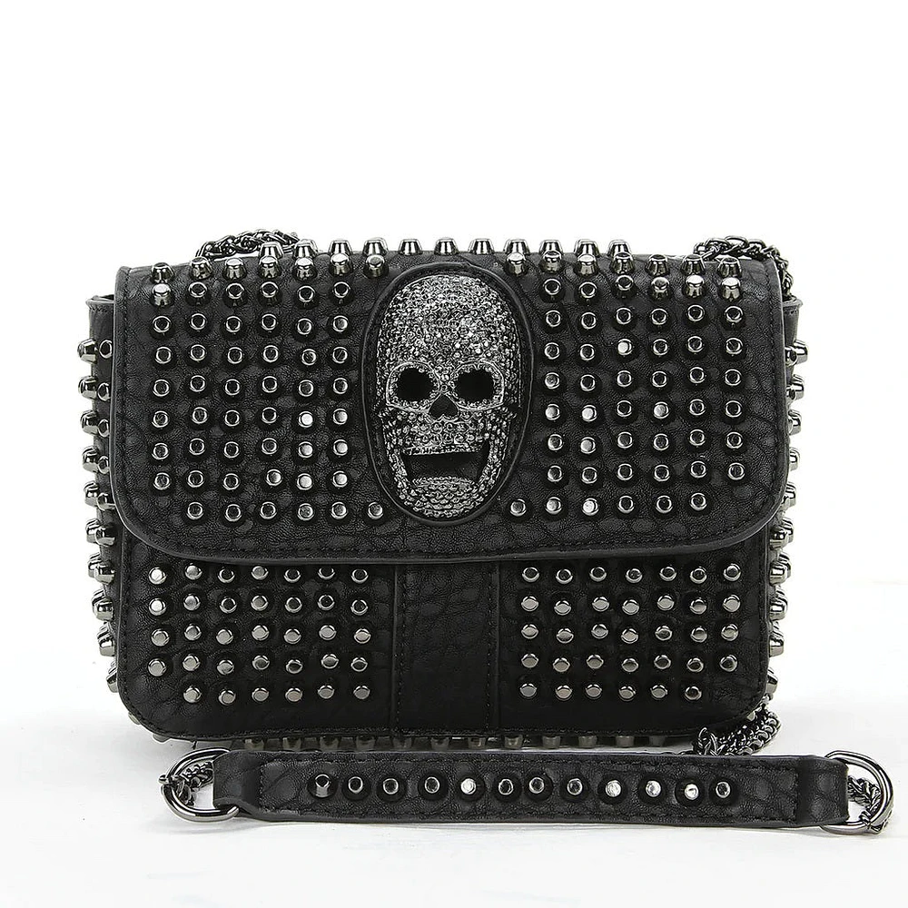 Bolso de hombro pequeño con cabeza de calavera y tachuelas