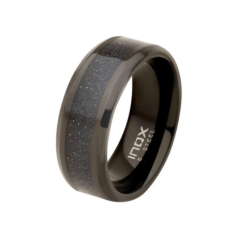 Anillo Negro Incrustación Arena Azul Talla 10