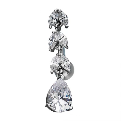 Leaf Pattern CZ Gem Teardrop Top Drop
