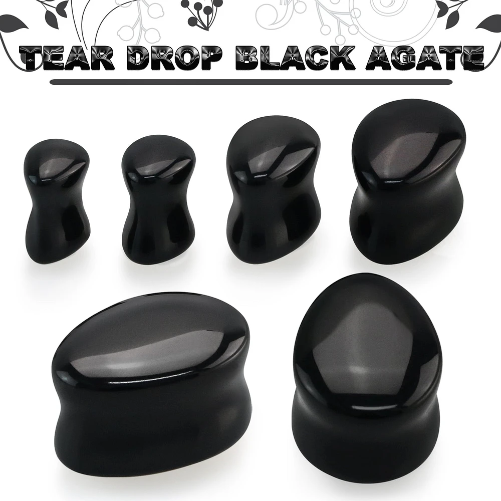 Teardrop Black Agate Double Flare 0g - 7/8"