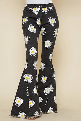 Daisy Print Denim Flare Jean