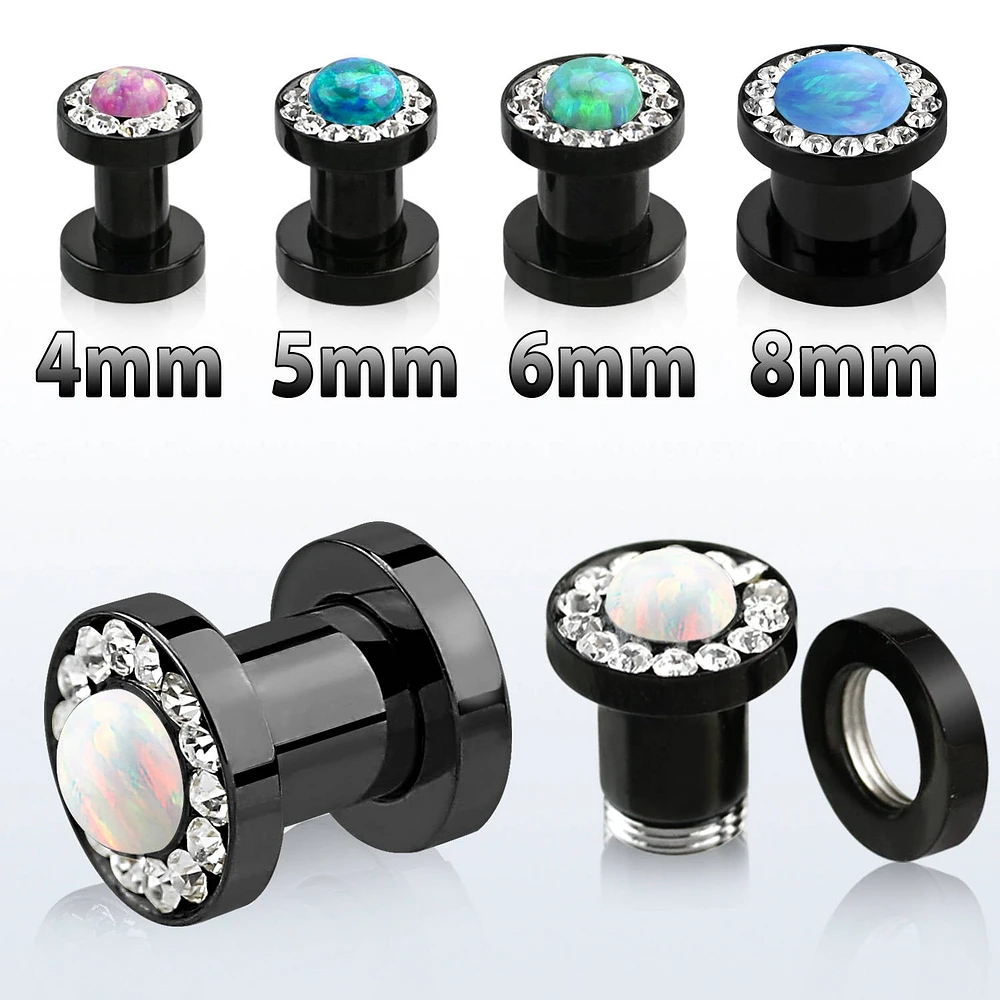 Opal Center Black With Clear Gem Rim 0g - 7/8"
