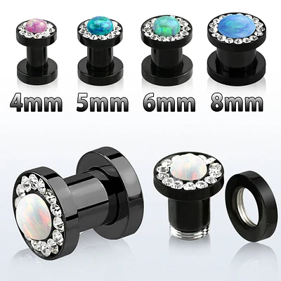 Opal Center Black With Clear Gem Rim 0g - 7/8"
