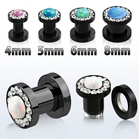 Opal Center Black With Clear Gem Rim 0g - 7/8"