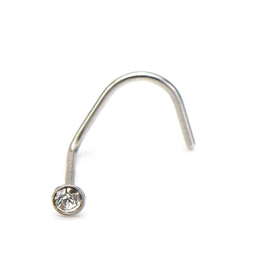22g Surgical Steel 2mm Bezel Set Clear Gem Nose Screw