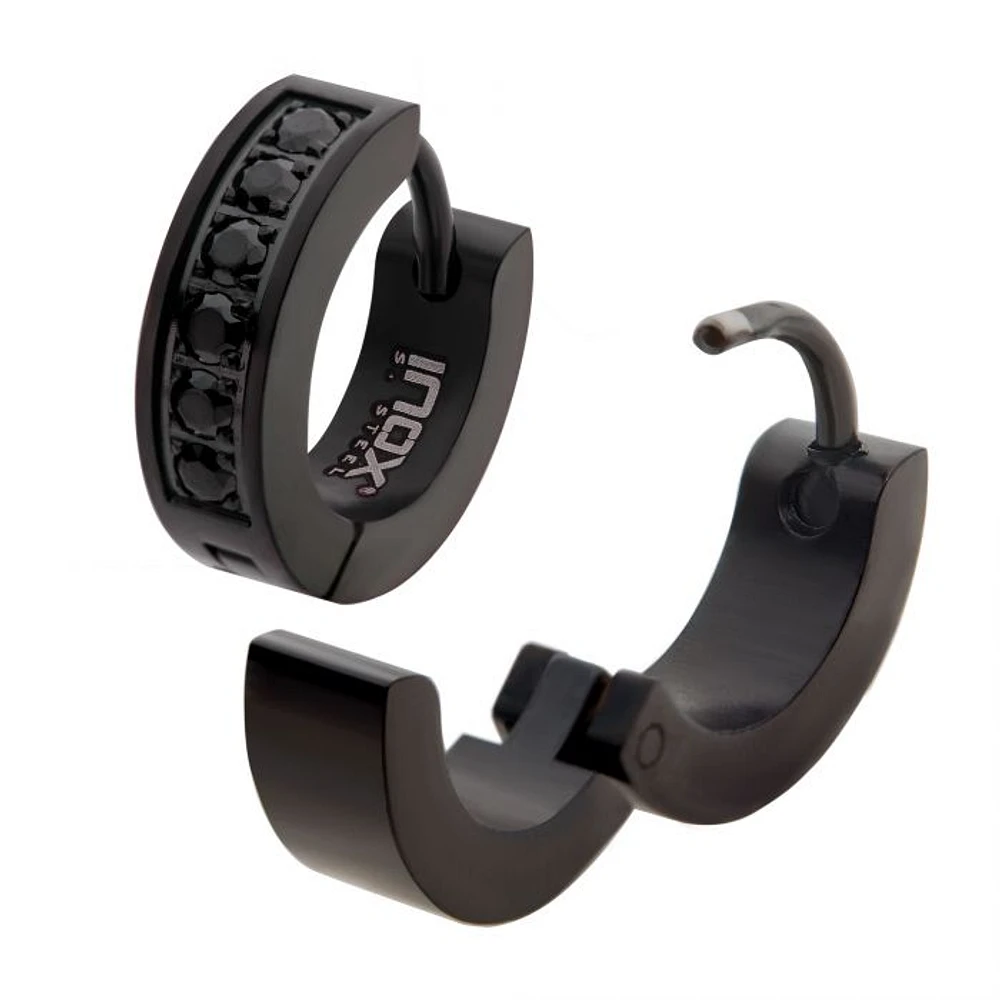 Black With Prong Set Black Jewel Huggies
