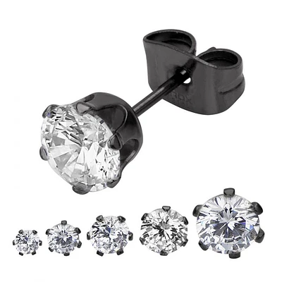 Pendientes de acero chapado en negro con circonita transparente de 4 mm