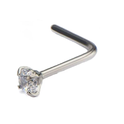 20g Prong Set 2.5mm Clear Gem L Shape Nose Stud