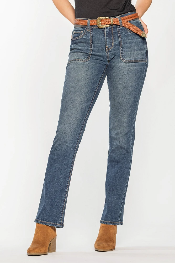 WallFlower Summer Wash Legendary Fit Bootcut Jean with Braided Western Belt