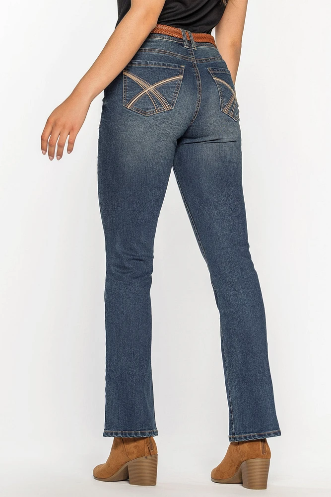 WallFlower Summer Wash Legendary Fit Bootcut Jean with Braided Western Belt