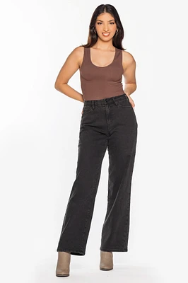 YMI Black Curvy Fit Ultra-High-Rise Wide-Leg Jean