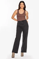 YMI Black Curvy Fit Ultra-High-Rise Wide-Leg Jean