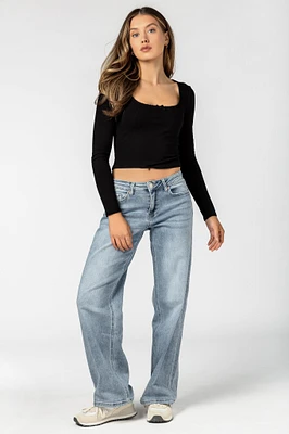 YMI Light Wash Mid-Rise Wide-Leg Jean