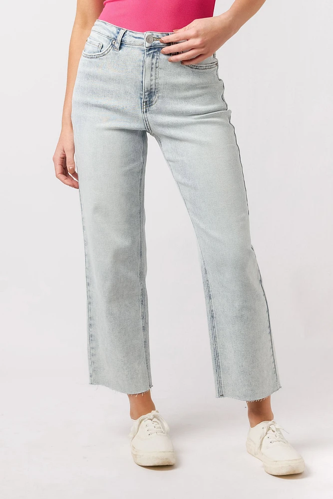 YMI Acid Wash Cropped Straight-Leg Jean