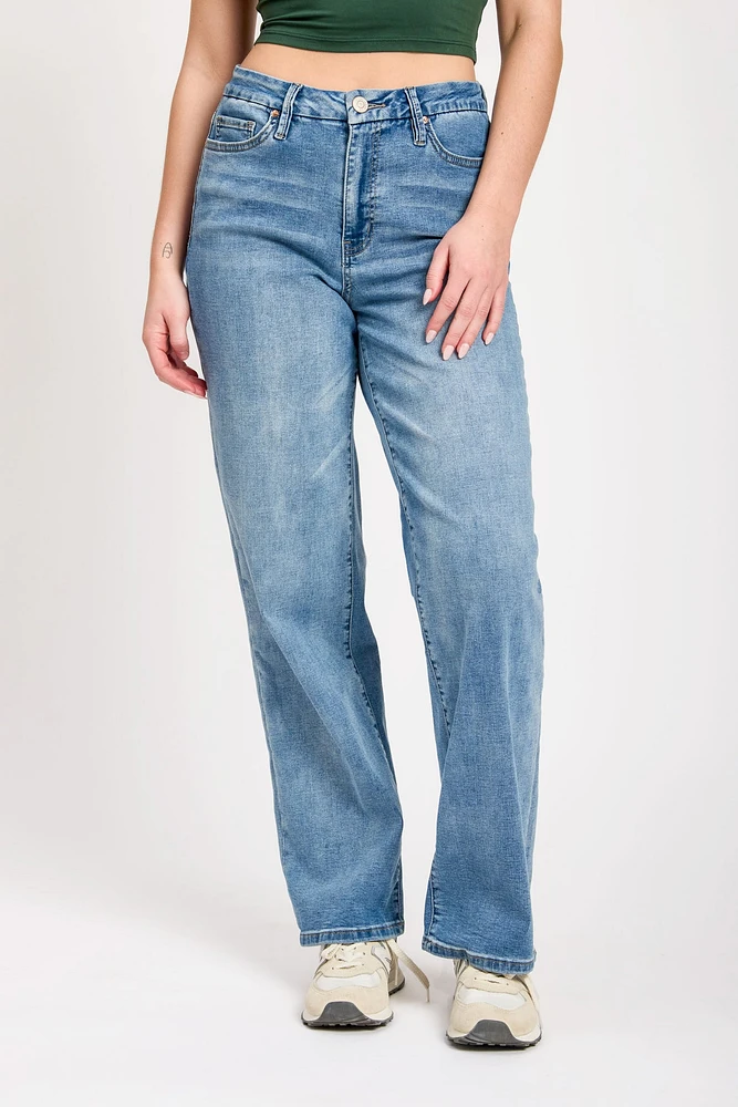 YMI Mid Wash Curvy Fit Ultra-High-Rise Wide-Leg Jean
