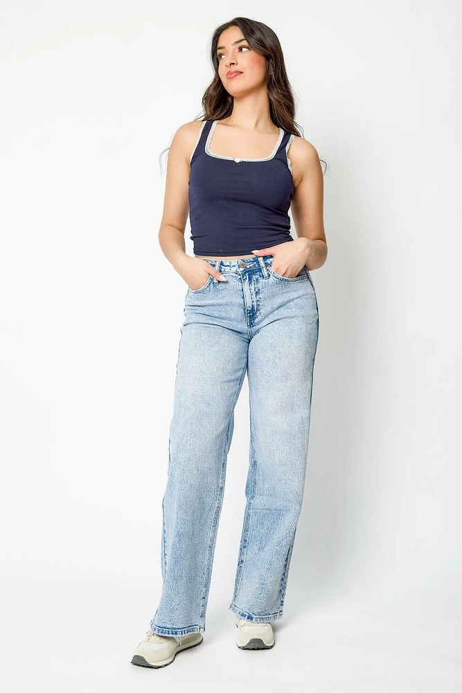YMI Acid Wash High-Rise Wide-Leg Jean