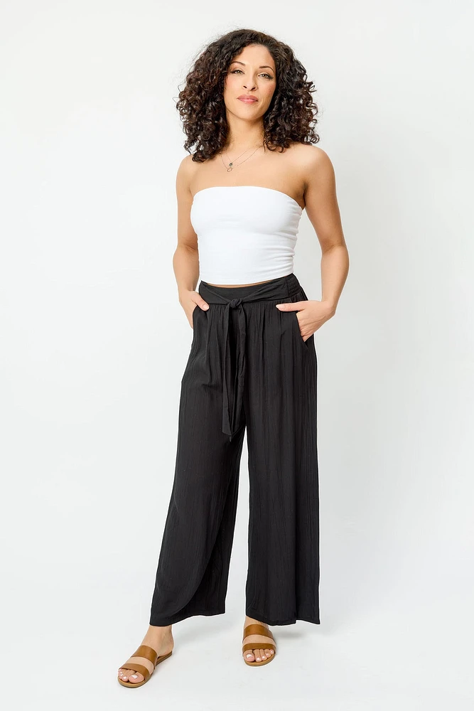 Tie-Belt Palazzo Pant with Pockets
