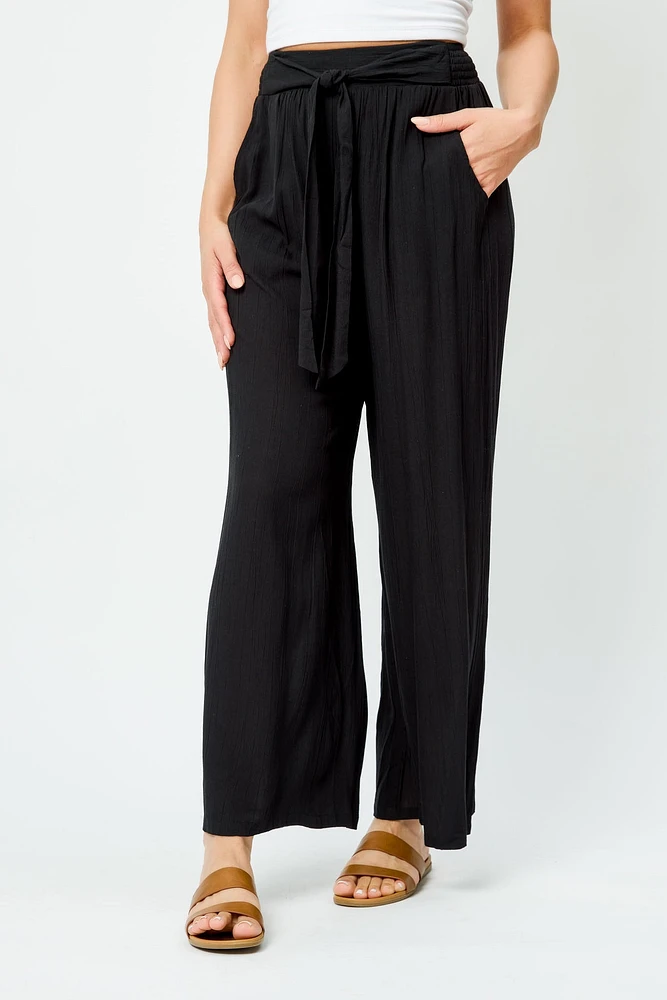 Tie-Belt Palazzo Pant with Pockets