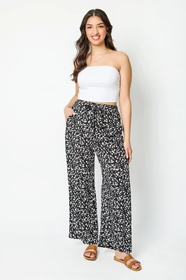 Tie-Belt Polka Dot Palazzo Pant