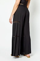 Crinkle Gauze Wide-Leg Pant with Crochet Trim