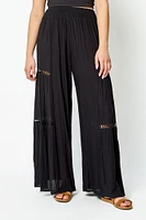 Crinkle Gauze Wide-Leg Pant with Crochet Trim