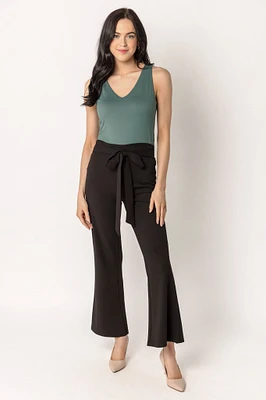 Stretch Crepe Pant with Tie-Belt  - Short Inseam
