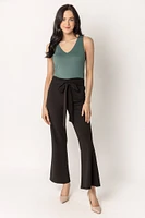 Stretch Crepe Pant with Tie-Belt  - Short Inseam