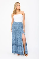Tonal Floral Border Print Maxi Skirt