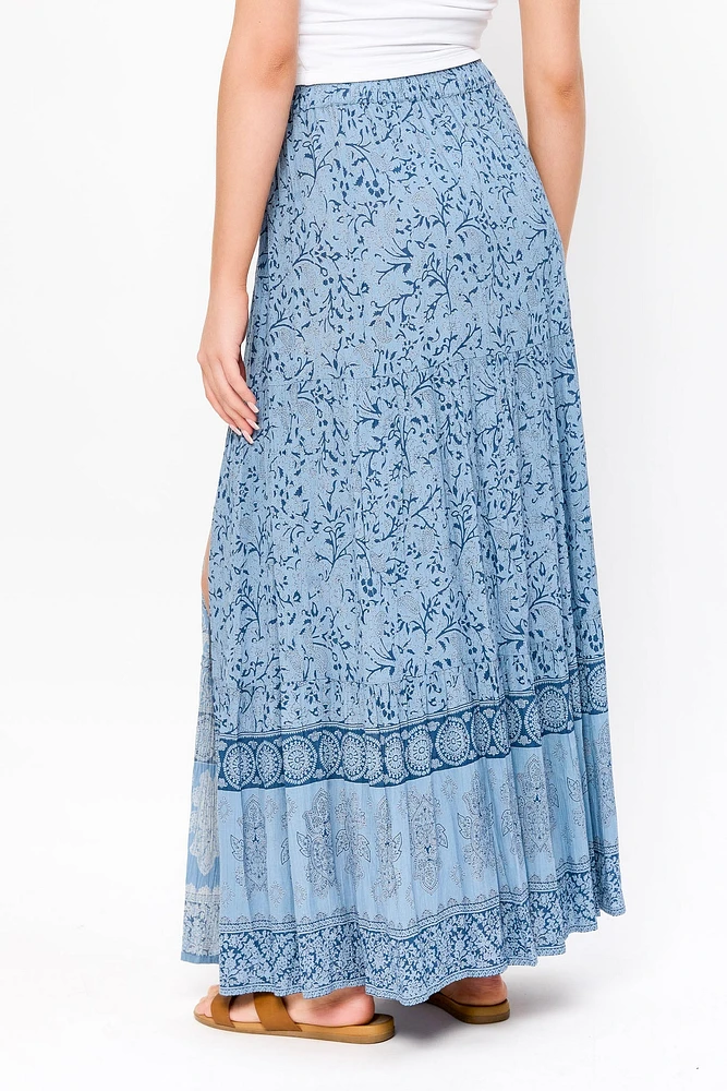 Tonal Floral Border Print Maxi Skirt