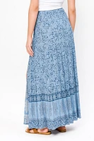Tonal Floral Border Print Maxi Skirt