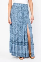 Tonal Floral Border Print Maxi Skirt