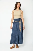 Acid Wash Cotton Voile Smocked Waist Maxi Skirt