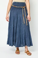Acid Wash Cotton Voile Smocked Waist Maxi Skirt