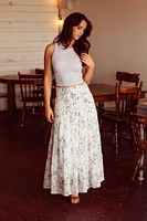 Floral Cross-Hatch Tiered Maxi Skirt