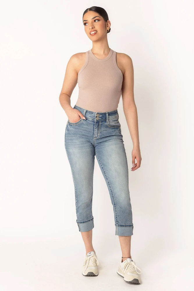WallFlower Grace Wash Flirty Curvy Cropped High-Rise Jean