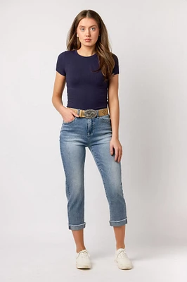 WallFlower InstaVintage Lavender Wash Fearless Curvy High-Rise Cropped Jean