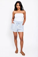 Double Cotton Striped Short with Drawstring