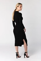 Mockneck Midi Dress with Slide Slits and 3/4 Sleeve