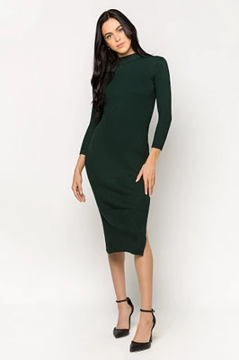 Mockneck Midi Dress with Slide Slits and 3/4 Sleeve