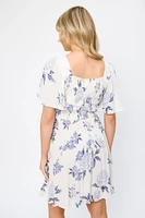 Floral Bell-Sleeve Knotted V-Neck Dress